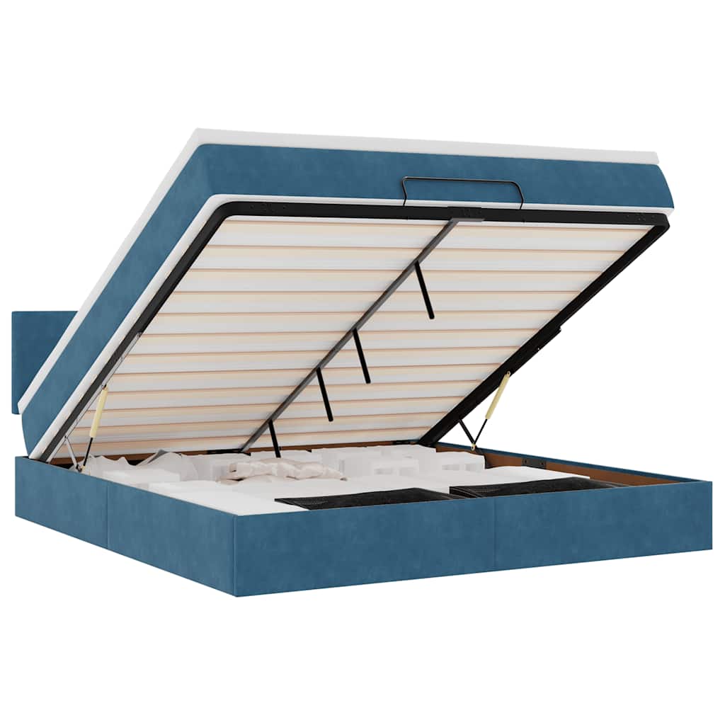 Cadre de lit ottoman avec matelas bleu foncé 160x200 cm velours - XIOS