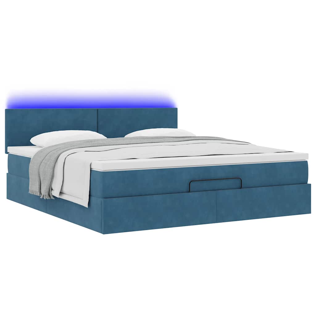 Cadre de lit ottoman avec matelas bleu foncé 160x200 cm velours - XIOS
