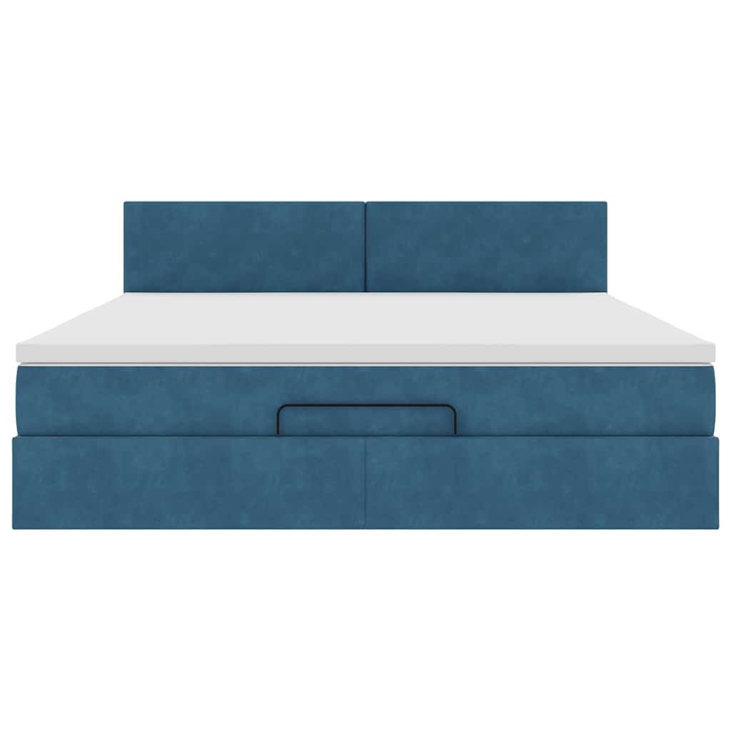 Cadre de lit ottoman avec matelas bleu foncé 160x200 cm velours - XIOS