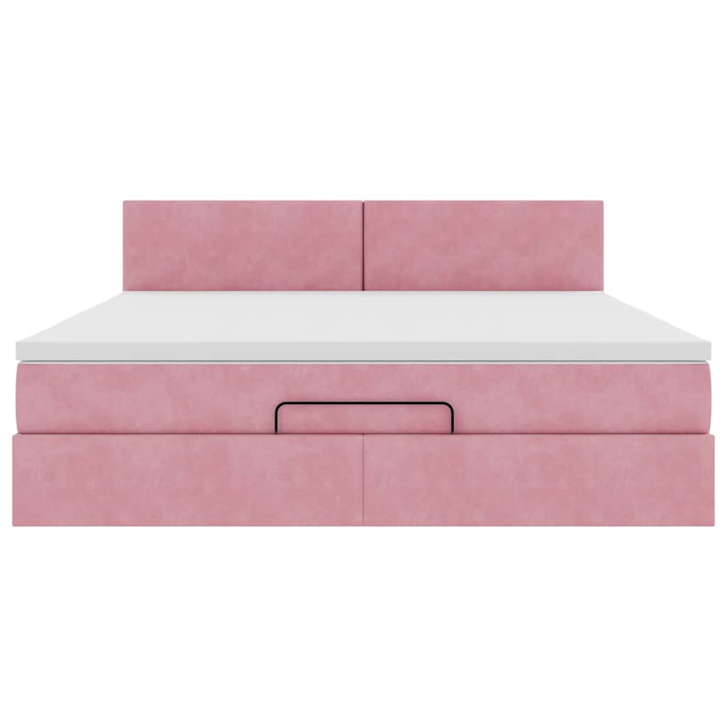 Cadre de lit ottoman avec matelas rose 160x200 cm velours - XIOS