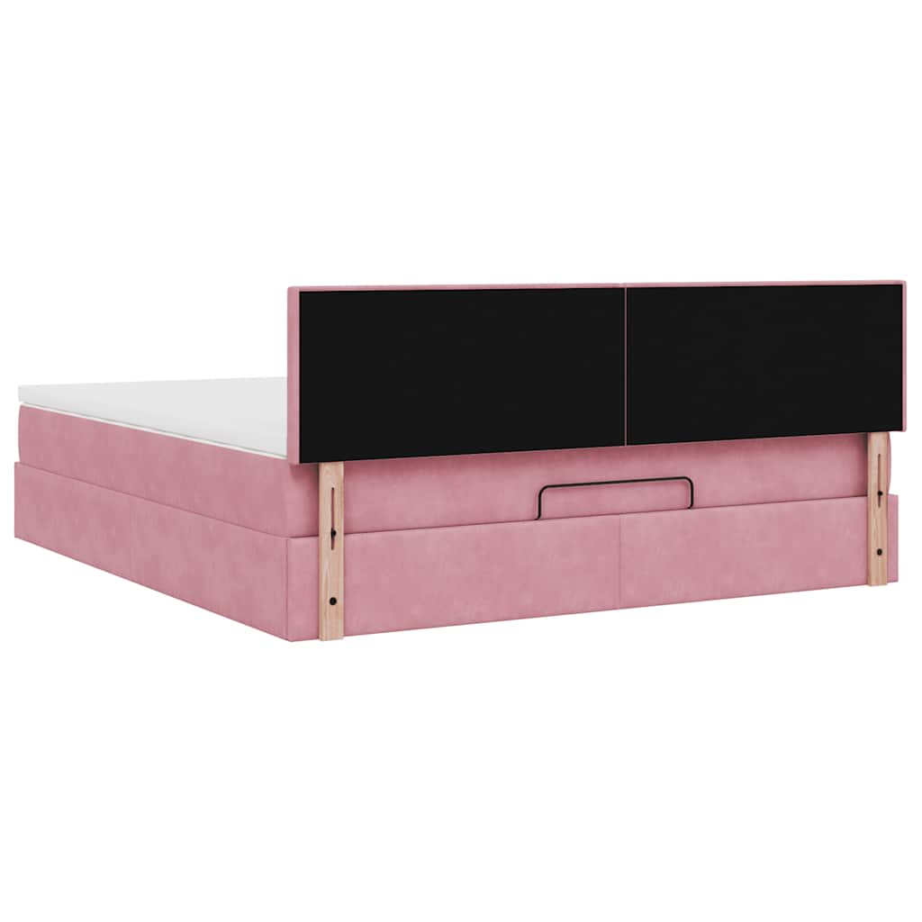 Cadre de lit ottoman avec matelas rose 160x200 cm velours - XIOS