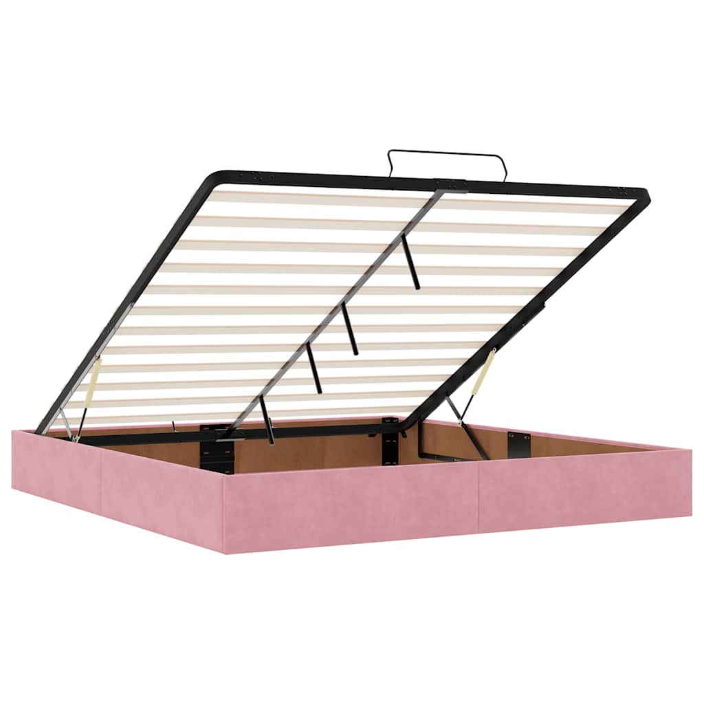 Cadre de lit ottoman avec matelas rose 160x200 cm velours - XIOS