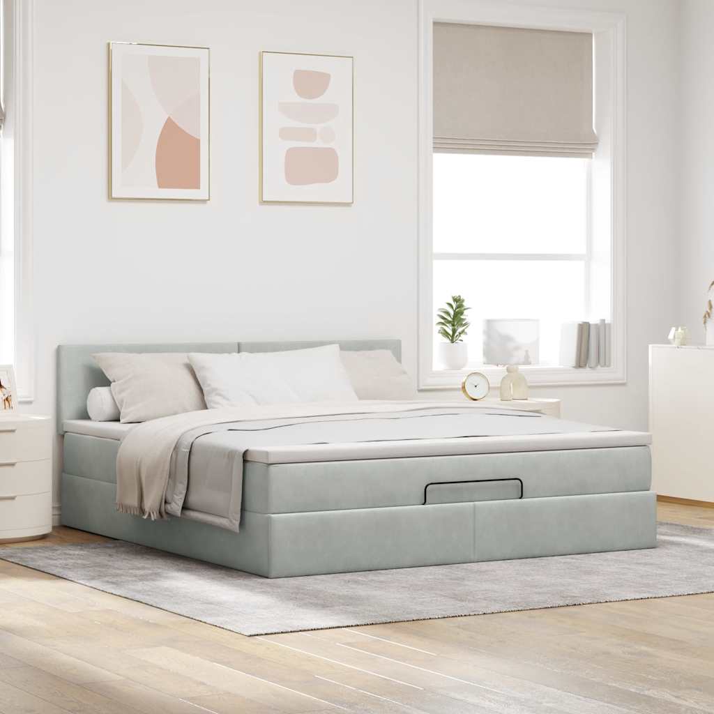 Cadre de lit ottoman avec matelas gris clair 180x200 cm velours - XIOS