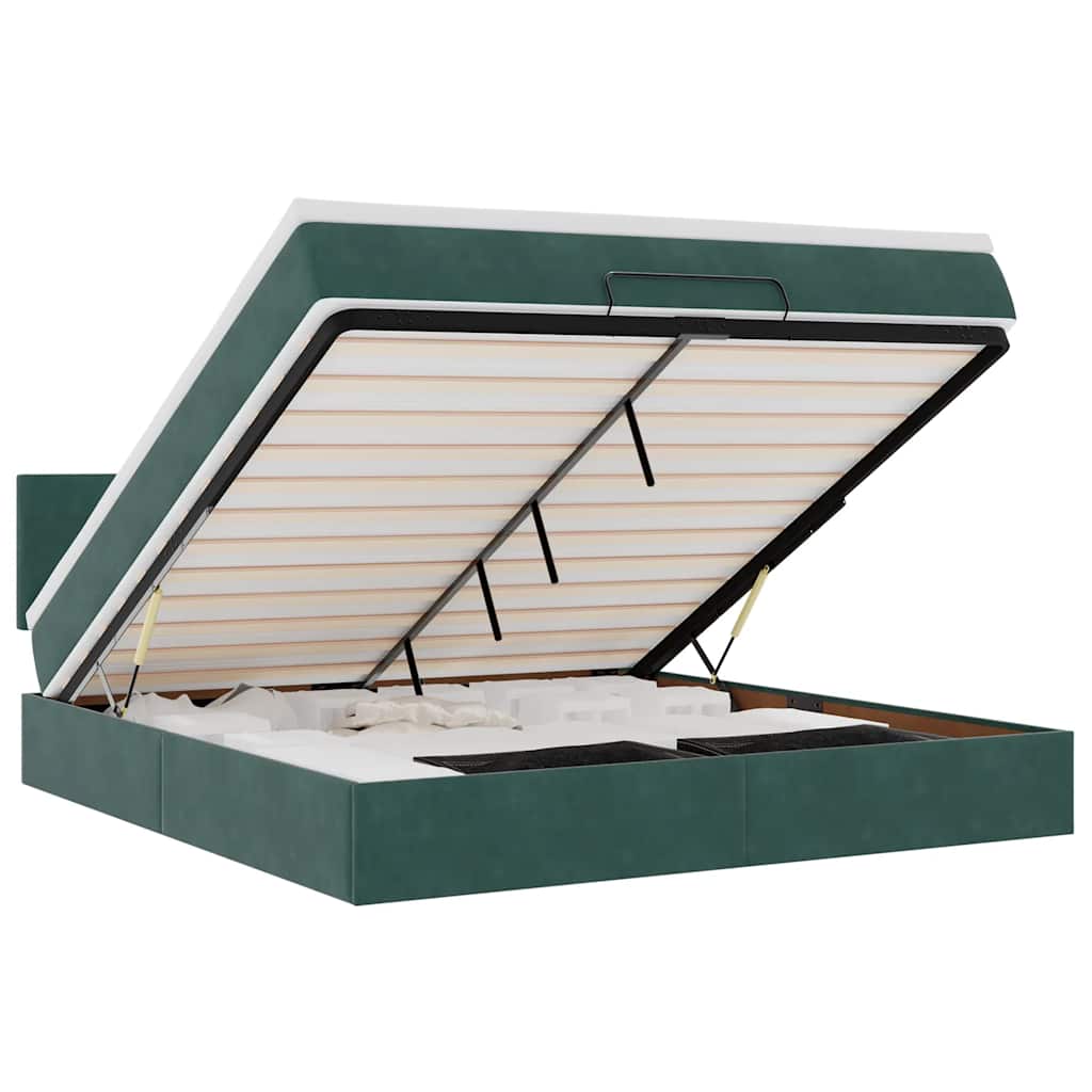 Cadre de lit ottoman avec matelas vert foncé 180x200 cm velours - XIOS