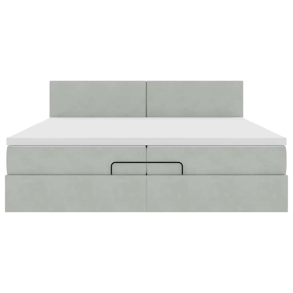 Cadre de lit ottoman avec matelas gris clair 200x200 cm velours - XIOS