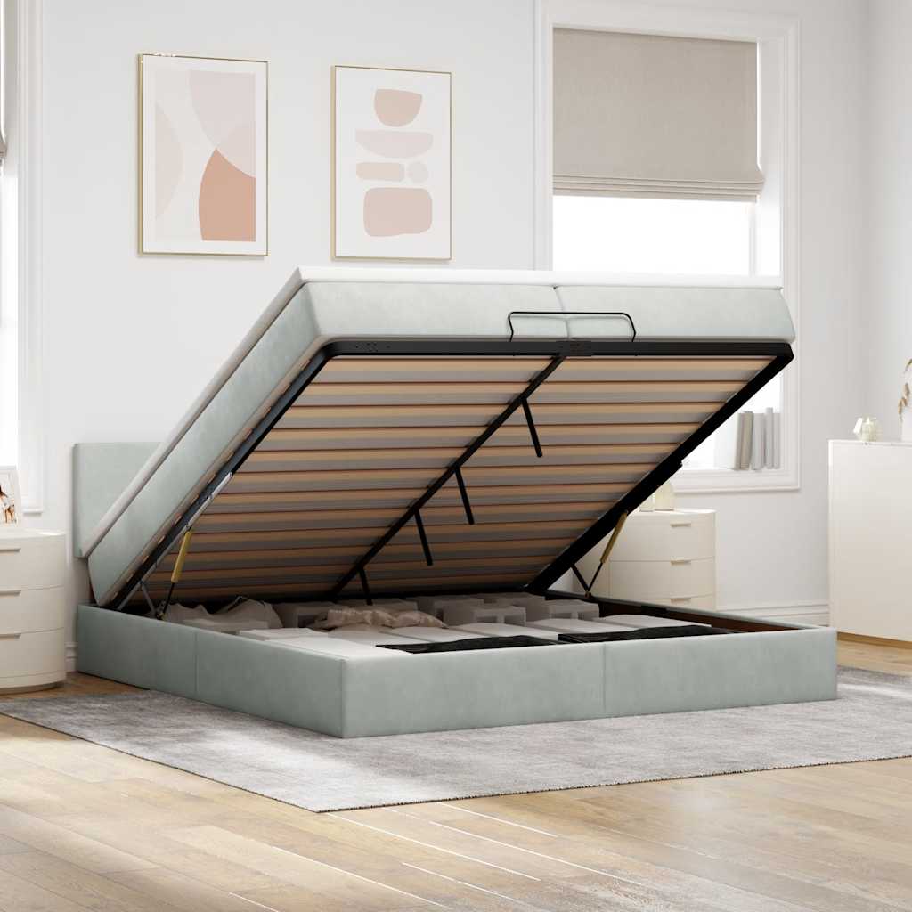 Cadre de lit ottoman avec matelas gris clair 200x200 cm velours - XIOS