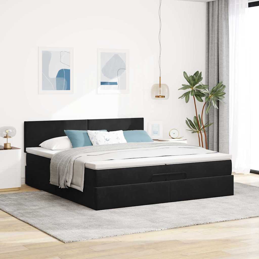 Cadre de lit ottoman avec matelas noir 200x200cm velours - XIOS