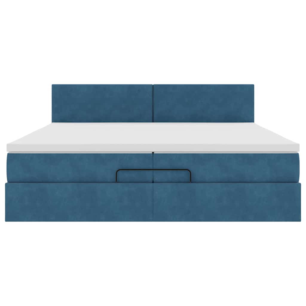 Cadre de lit ottoman avec matelas bleu foncé 200x200 cm velours - XIOS