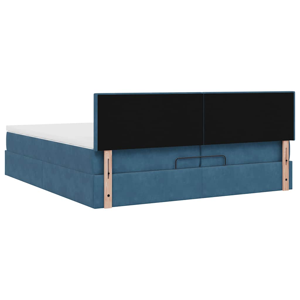 Cadre de lit ottoman avec matelas bleu foncé 200x200 cm velours - XIOS