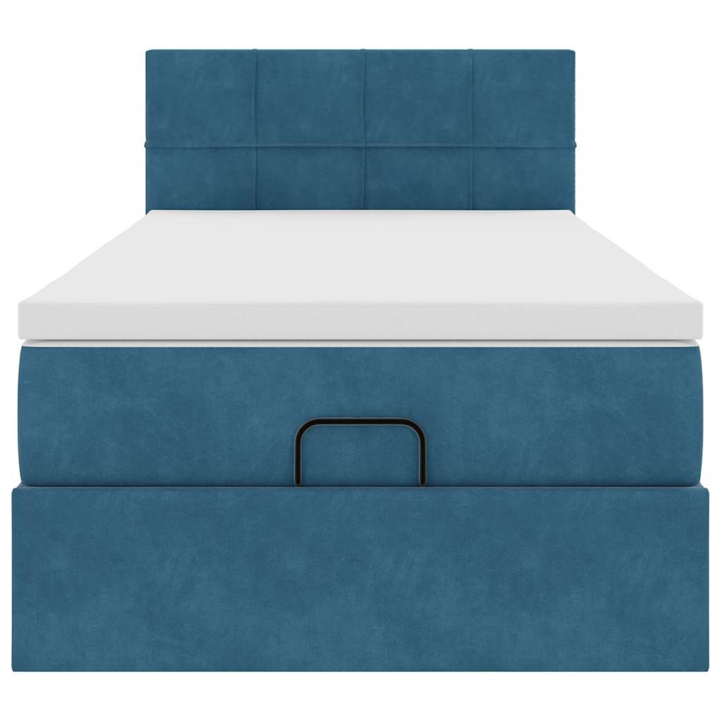 Cadre de lit ottoman avec matelas bleu foncé 90x190 cm velours - XIOS