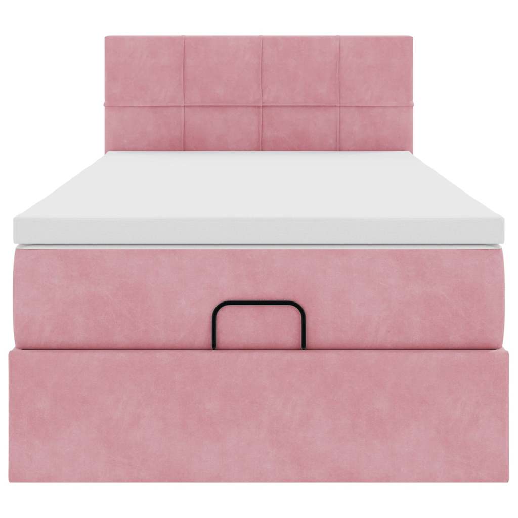 Cadre de lit ottoman avec matelas rose 90x190 cm velours - XIOS