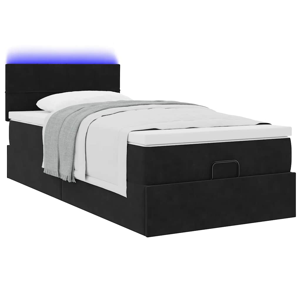 Cadre de lit ottoman avec matelas noir 90x200 cm velours - XIOS