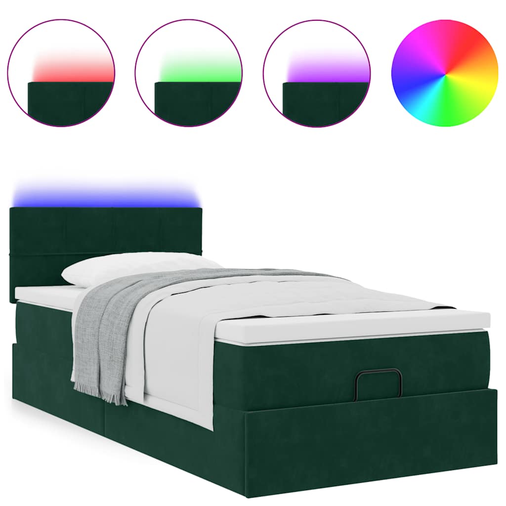 Lit ottoman avec matelas et LED Vert foncé 90x200cm velours - XIOS