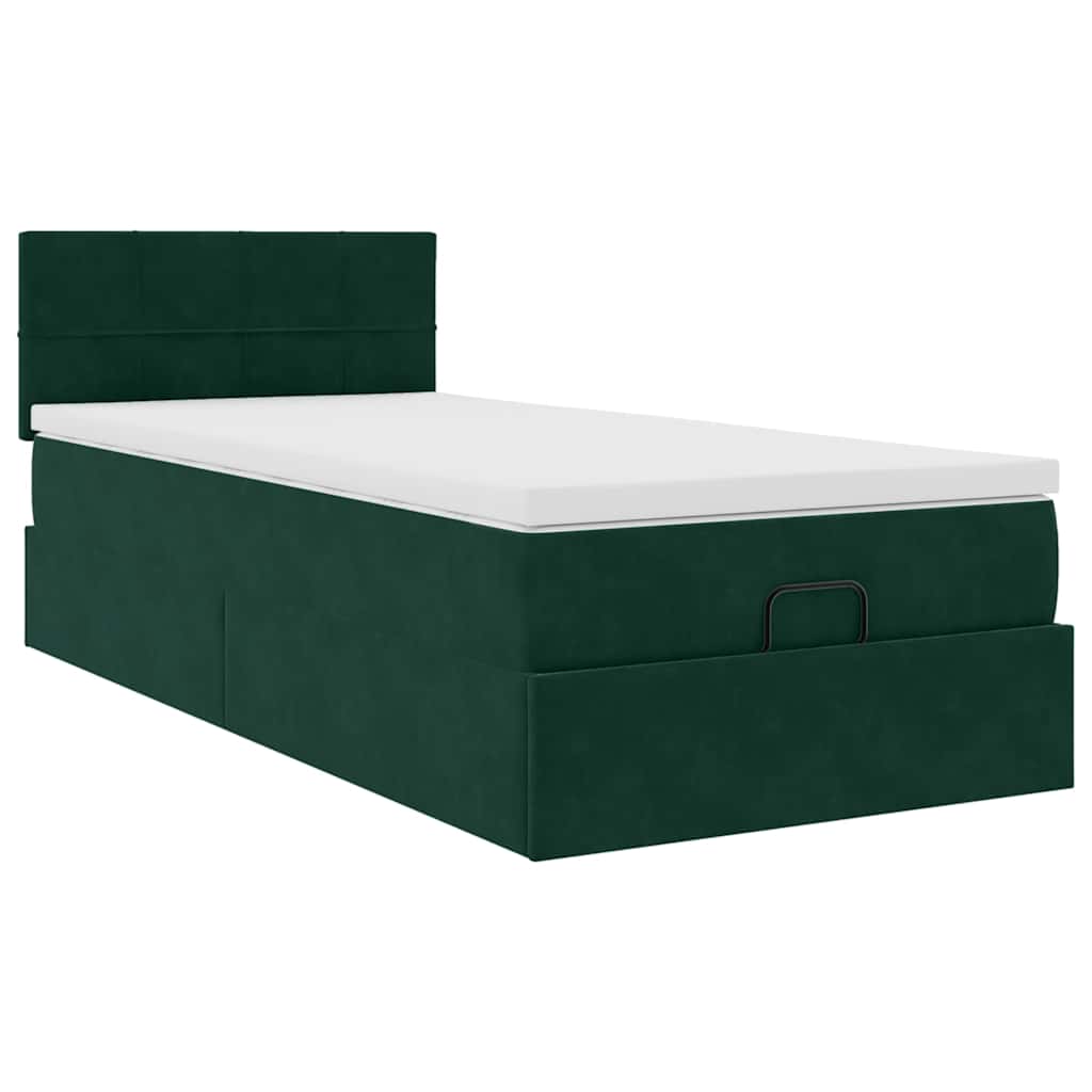 Lit ottoman avec matelas et LED Vert foncé 90x200cm velours - XIOS