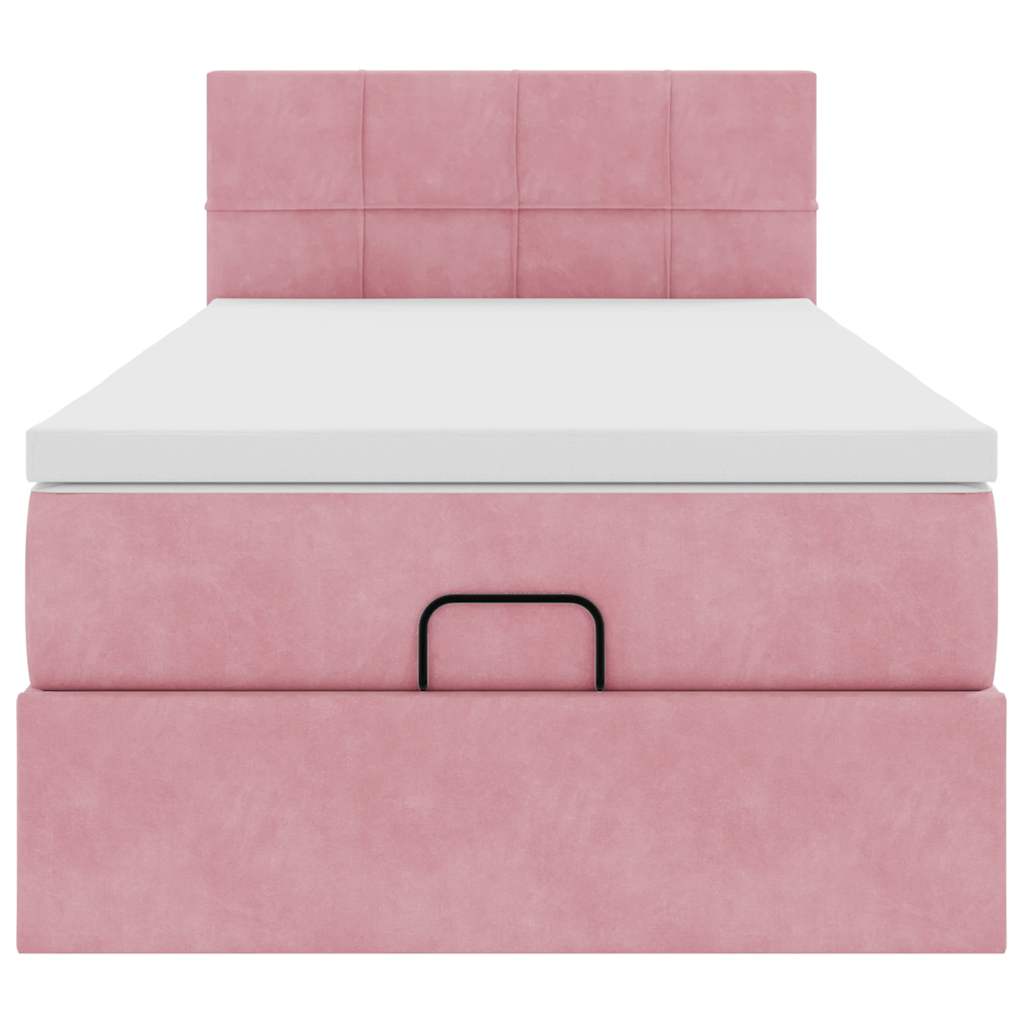 Cadre de lit ottoman avec matelas rose 90x200 cm velours - XIOS