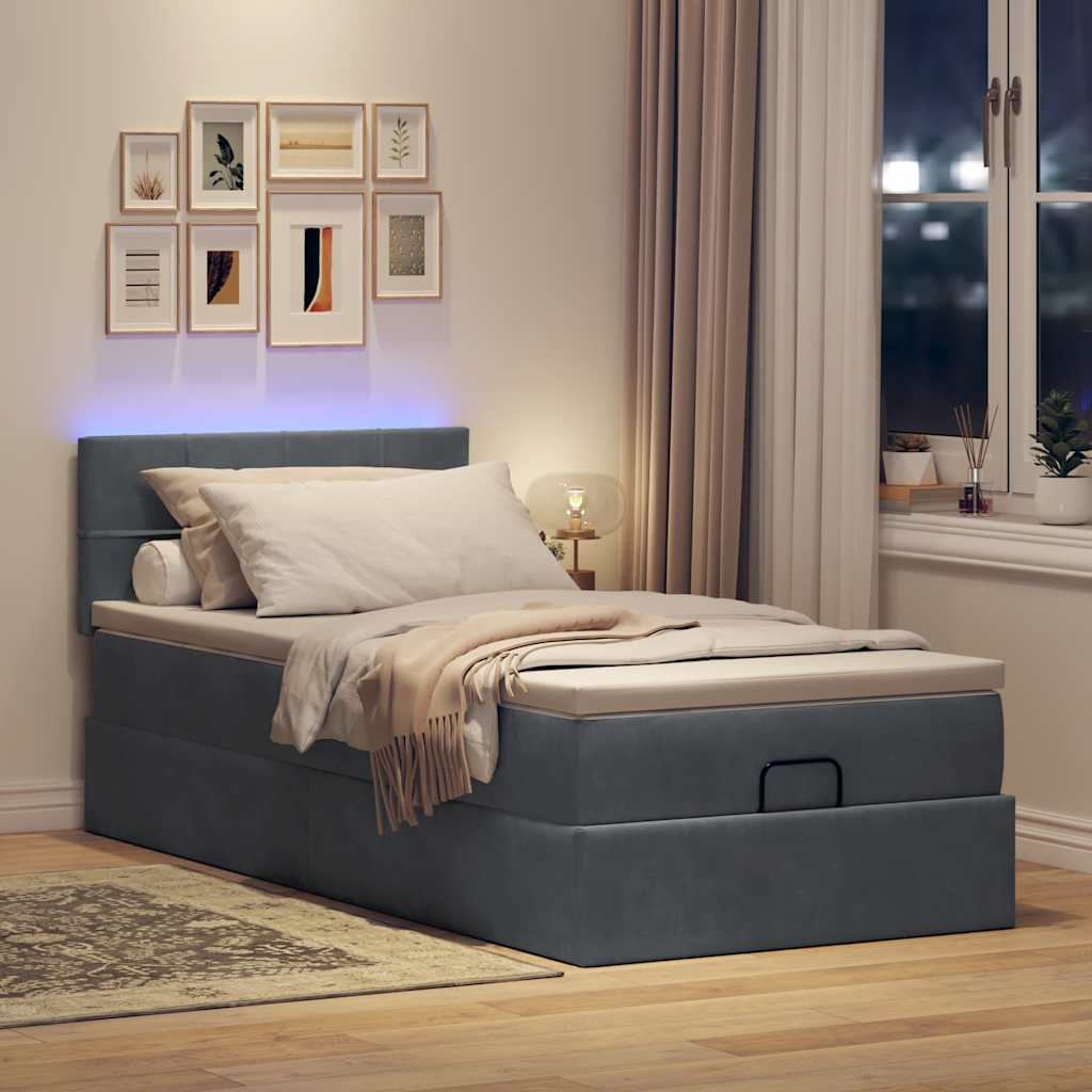 Cadre de lit ottoman avec matelas gris foncé 100x200 cm velours - XIOS