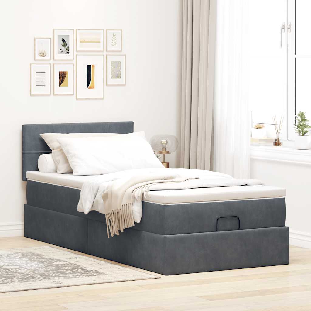 Cadre de lit ottoman avec matelas gris foncé 100x200 cm velours - XIOS