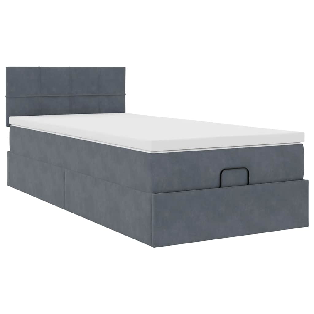 Cadre de lit ottoman avec matelas gris foncé 100x200 cm velours - XIOS