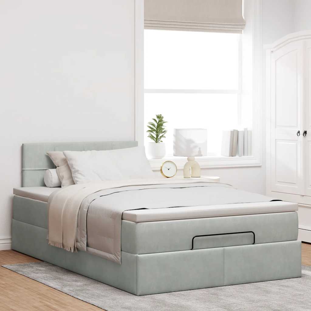 Lit ottoman avec matelas et LED gris clair 120x190cm velours