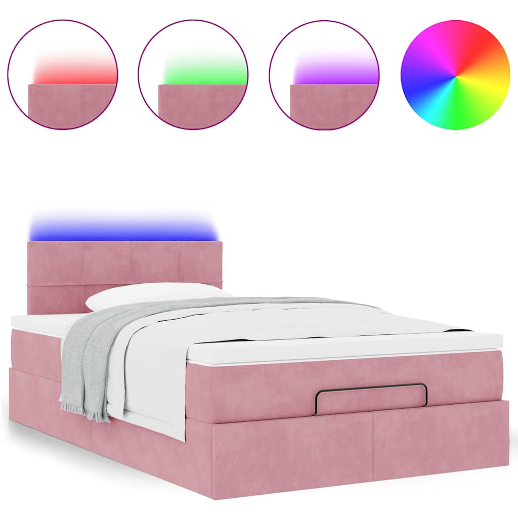 Lit ottoman avec matelas et LED rose 120x190 cm velours - XIOS