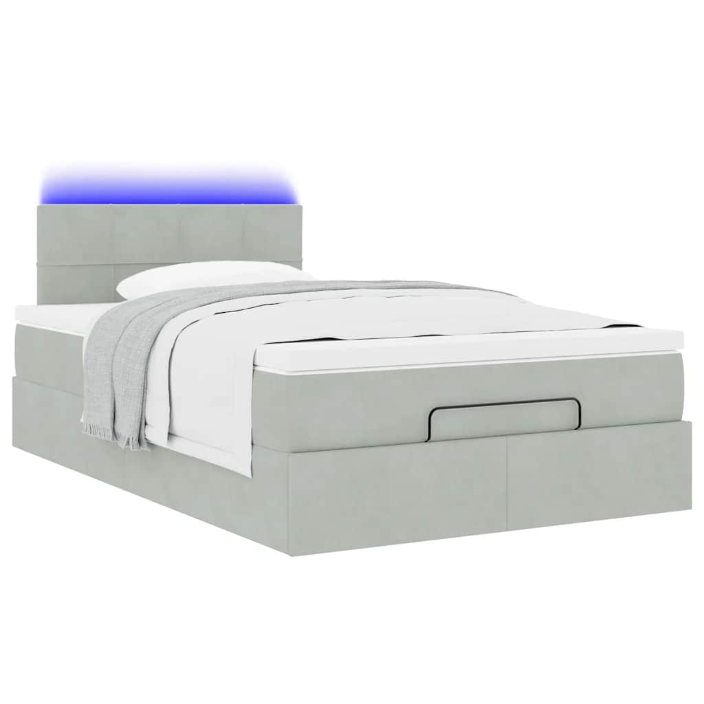 Cadre de lit ottoman et matelas gris clair 120x200 cm velours - XIOS