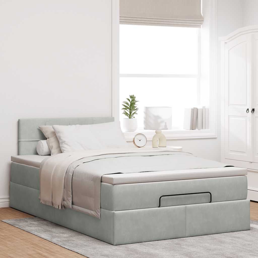 Cadre de lit ottoman et matelas gris clair 120x200 cm velours - XIOS