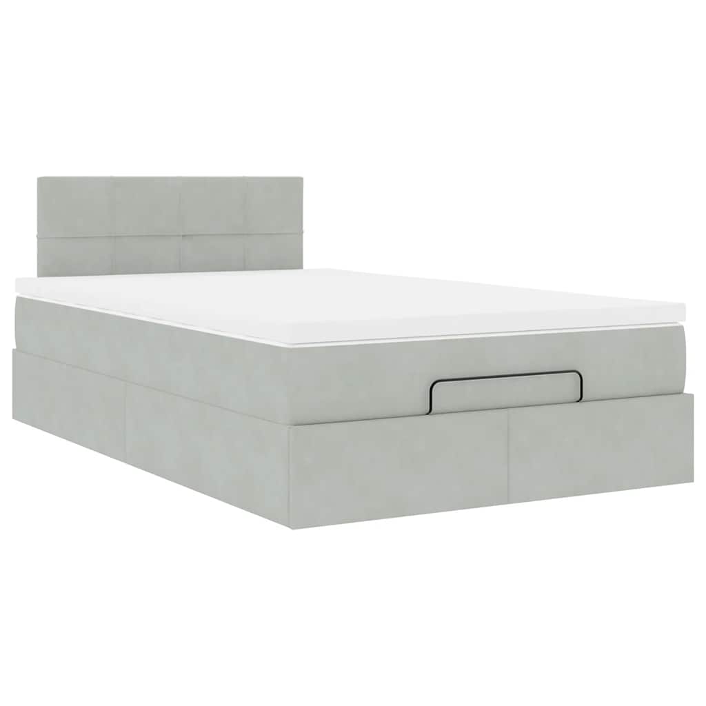 Cadre de lit ottoman et matelas gris clair 120x200 cm velours - XIOS