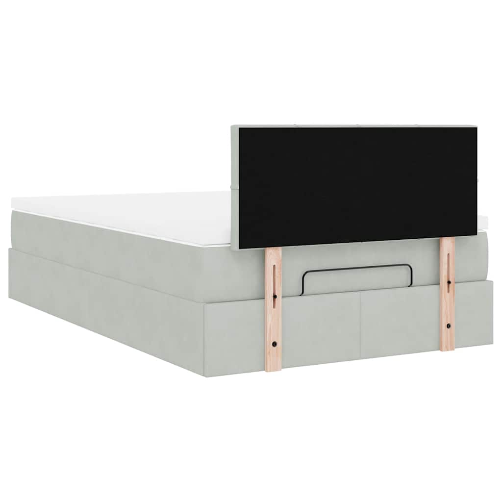 Cadre de lit ottoman et matelas gris clair 120x200 cm velours - XIOS
