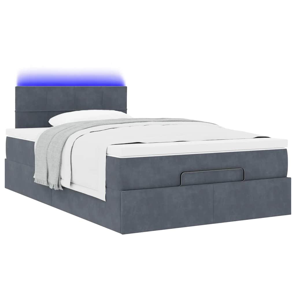 Cadre de lit ottoman et matelas gris foncé 120x200 cm velours - XIOS