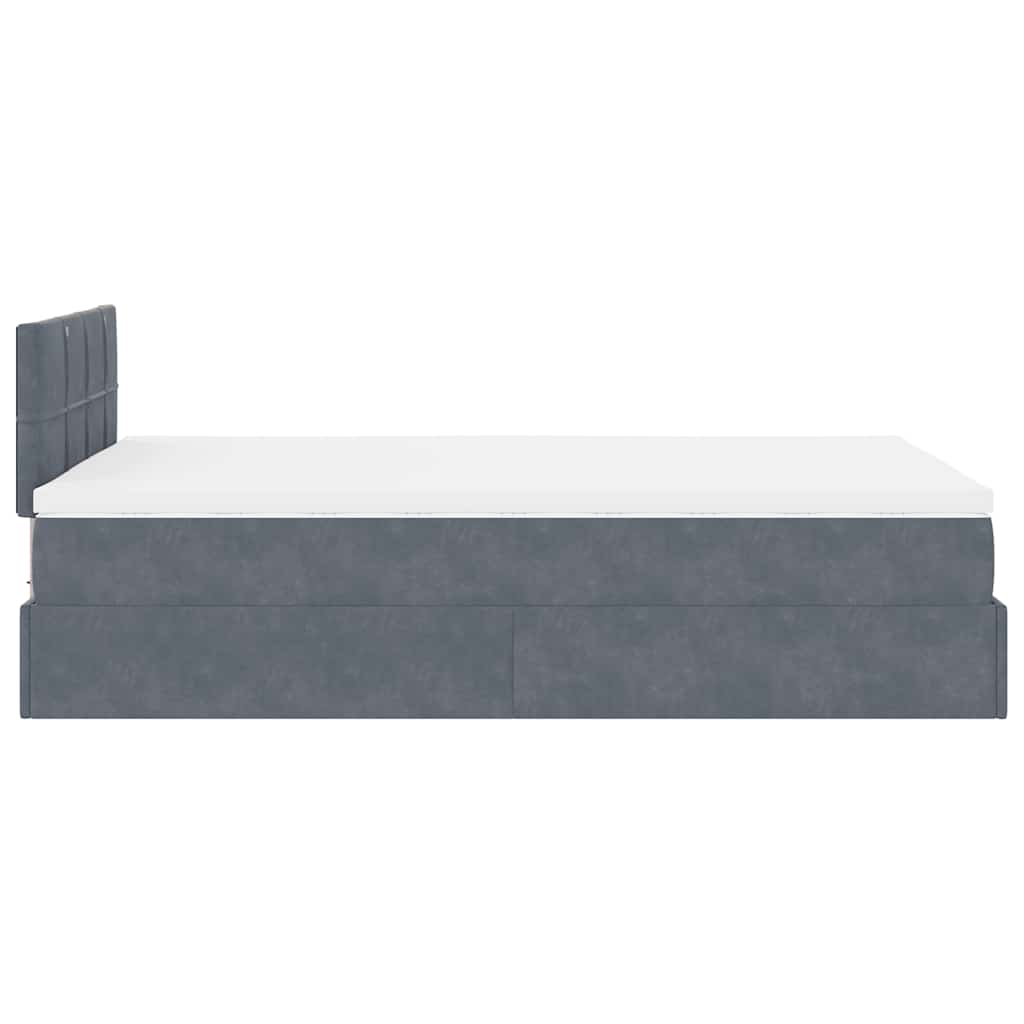 Cadre de lit ottoman et matelas gris foncé 120x200 cm velours - XIOS