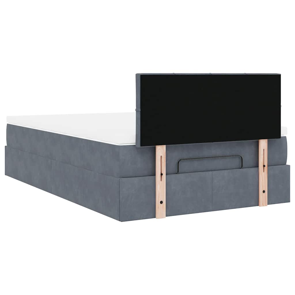 Cadre de lit ottoman et matelas gris foncé 120x200 cm velours - XIOS