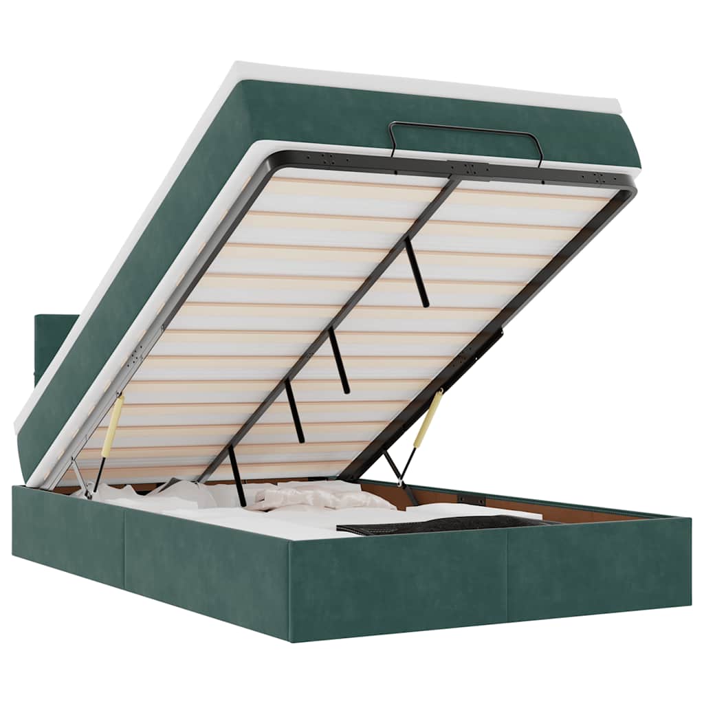 Cadre de lit ottoman avec matelas vert foncé 120x200 cm velours - XIOS
