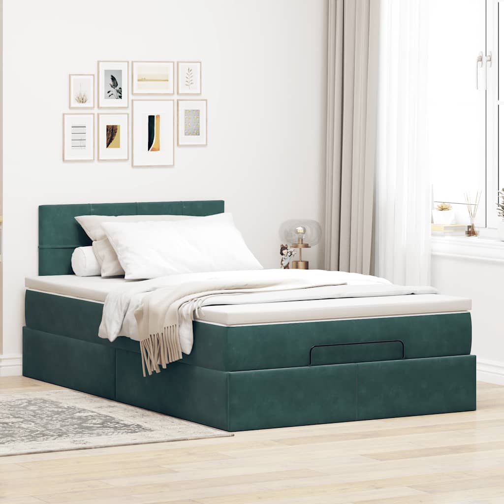 Cadre de lit ottoman avec matelas vert foncé 120x200 cm velours - XIOS