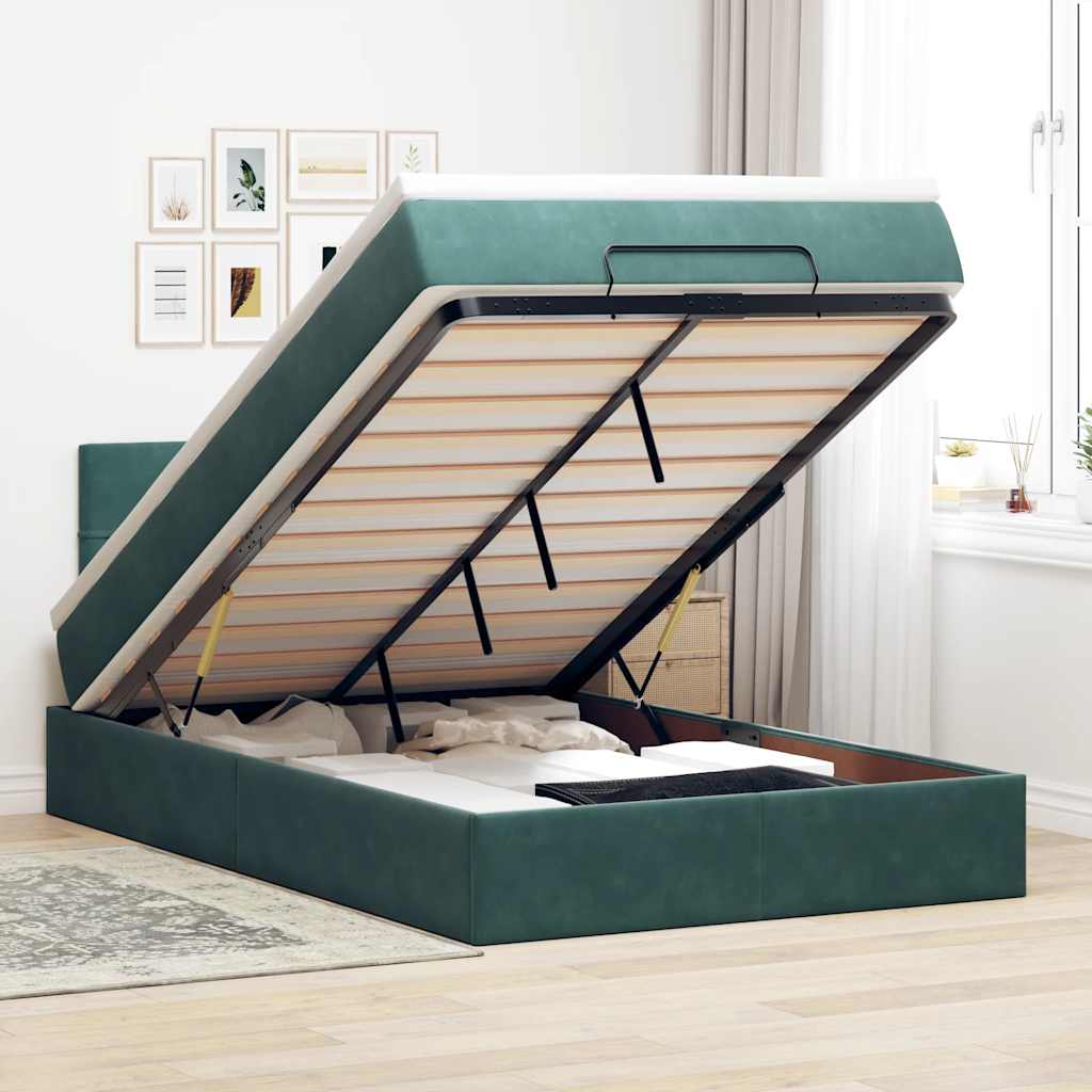 Cadre de lit ottoman avec matelas vert foncé 120x200 cm velours - XIOS