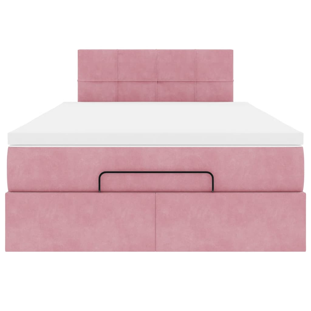 Cadre de lit ottoman avec matelas rose 120x200 cm velours - XIOS