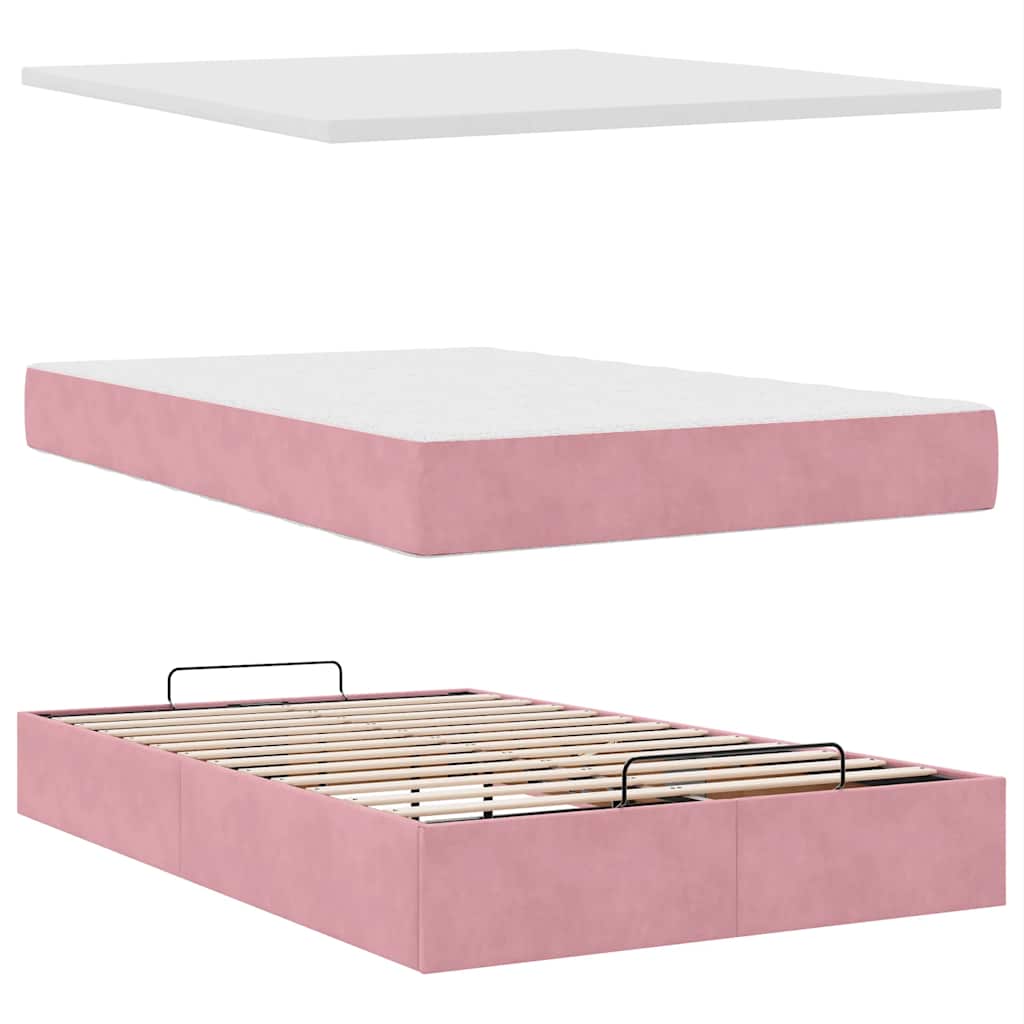 Cadre de lit ottoman avec matelas rose 120x200 cm velours - XIOS