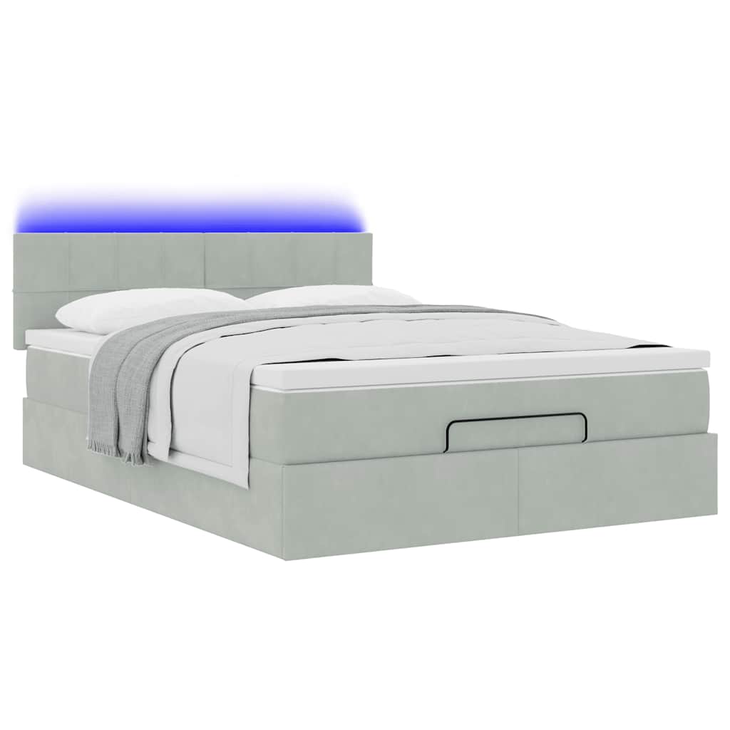 Cadre de lit ottoman et matelas gris clair 140x190 velours - XIOS