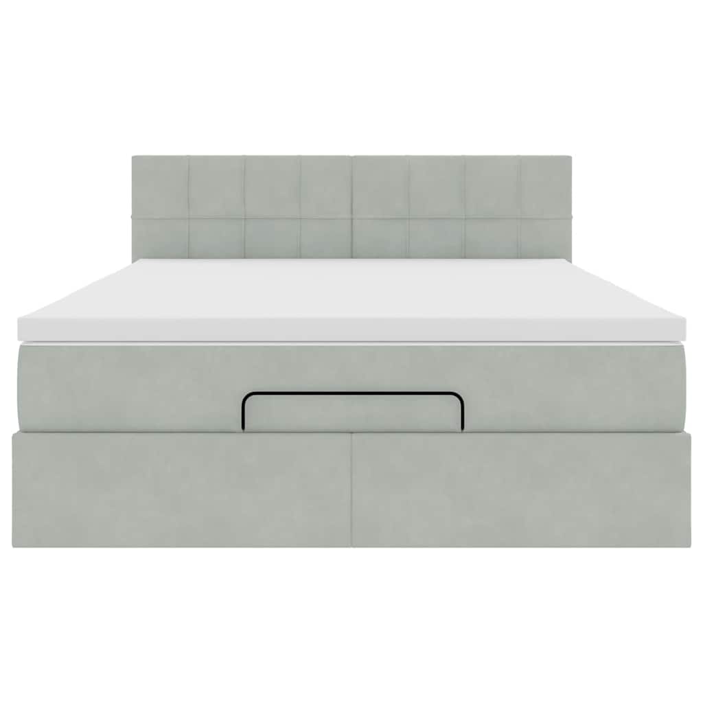 Cadre de lit ottoman et matelas gris clair 140x190 velours - XIOS