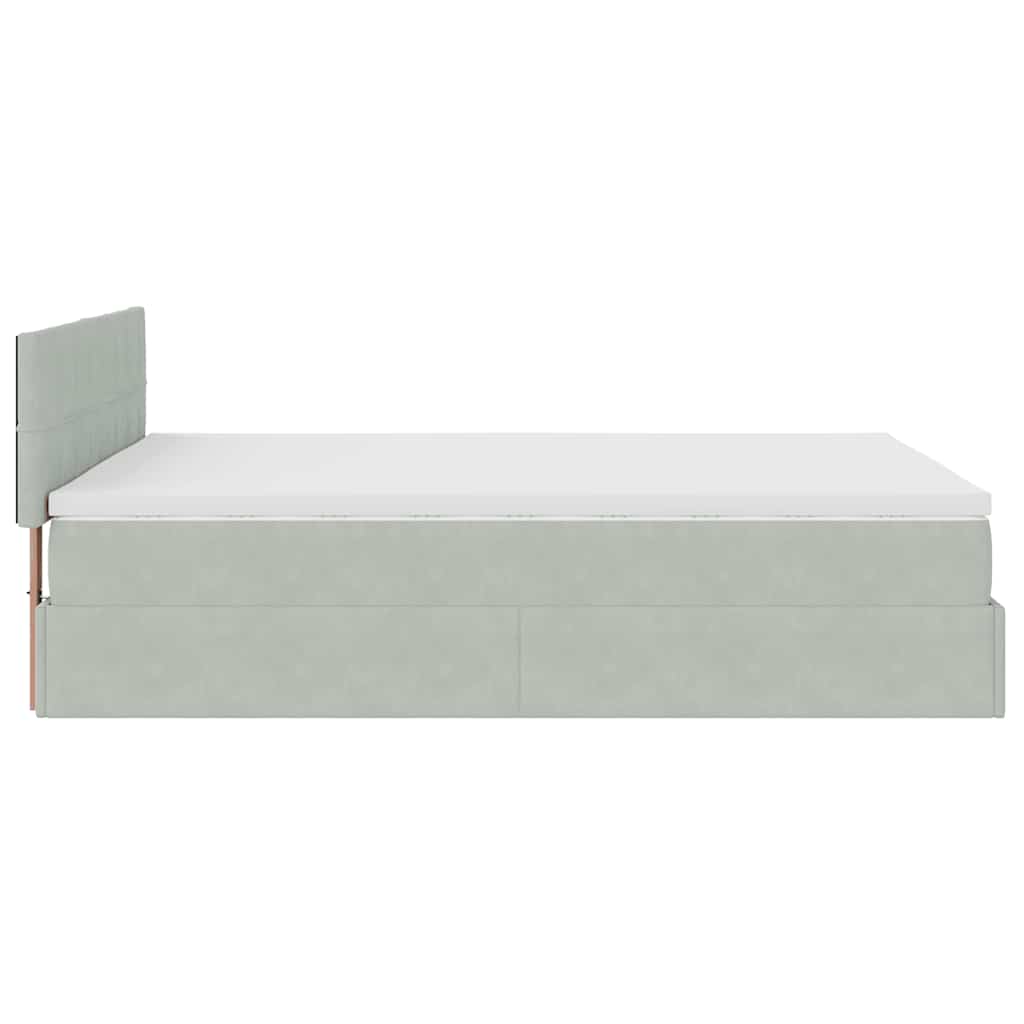 Cadre de lit ottoman et matelas gris clair 140x190 velours - XIOS