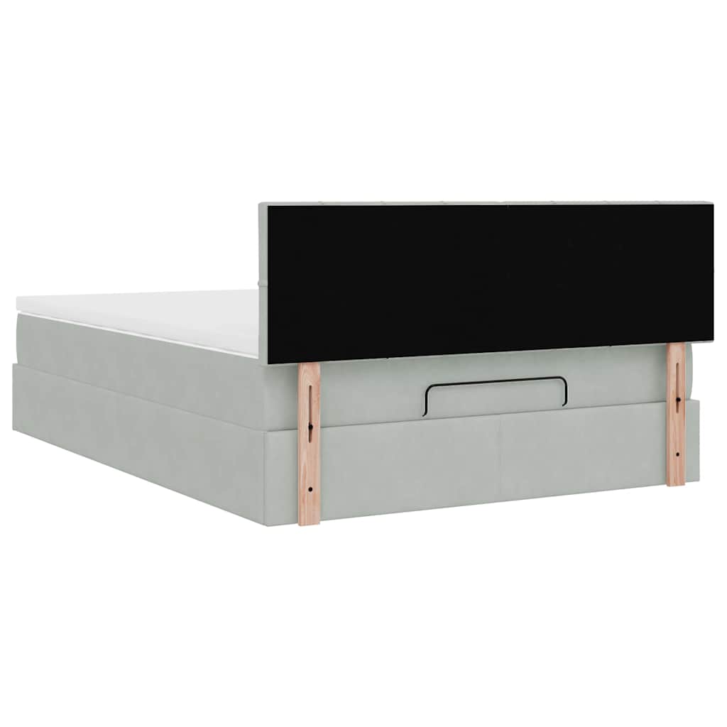 Cadre de lit ottoman et matelas gris clair 140x190 velours - XIOS