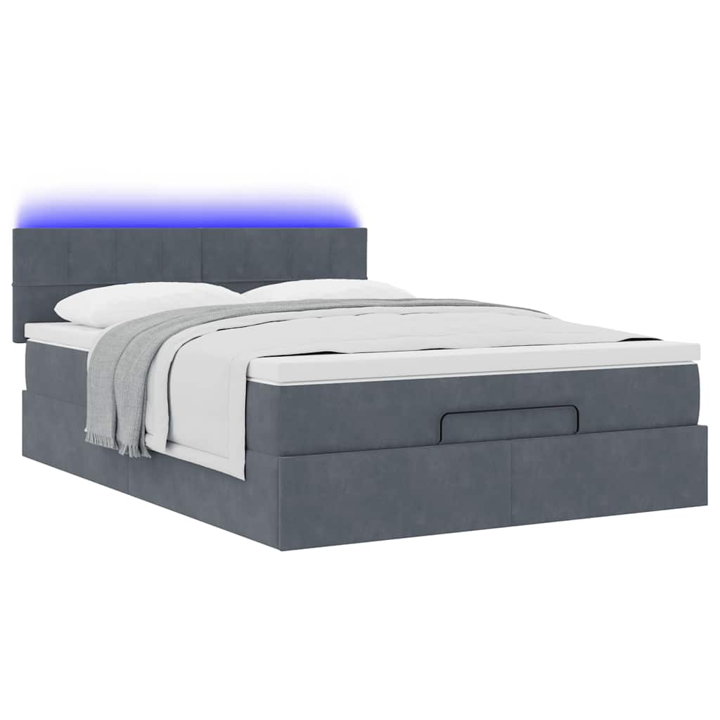 Cadre de lit ottoman avec matelas gris foncé 140x190 cm velours - XIOS