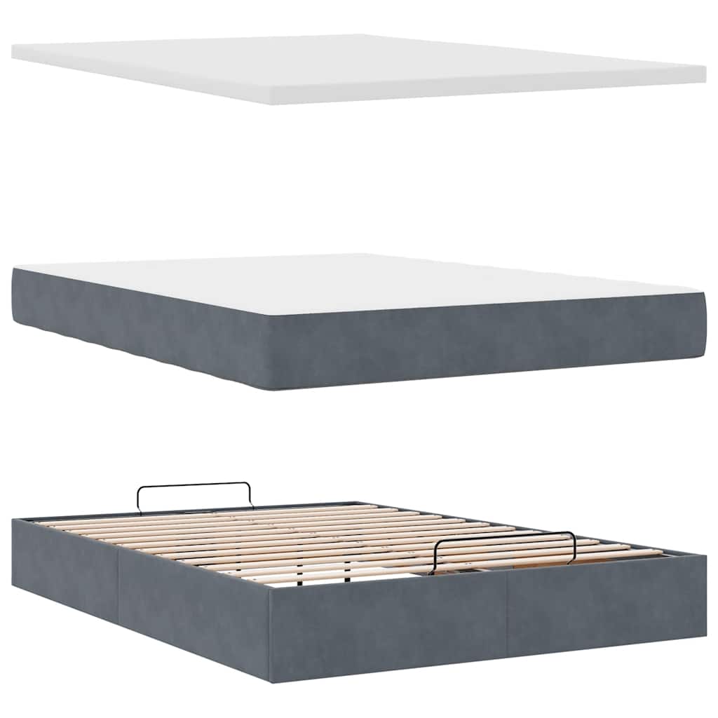 Cadre de lit ottoman avec matelas gris foncé 140x190 cm velours - XIOS