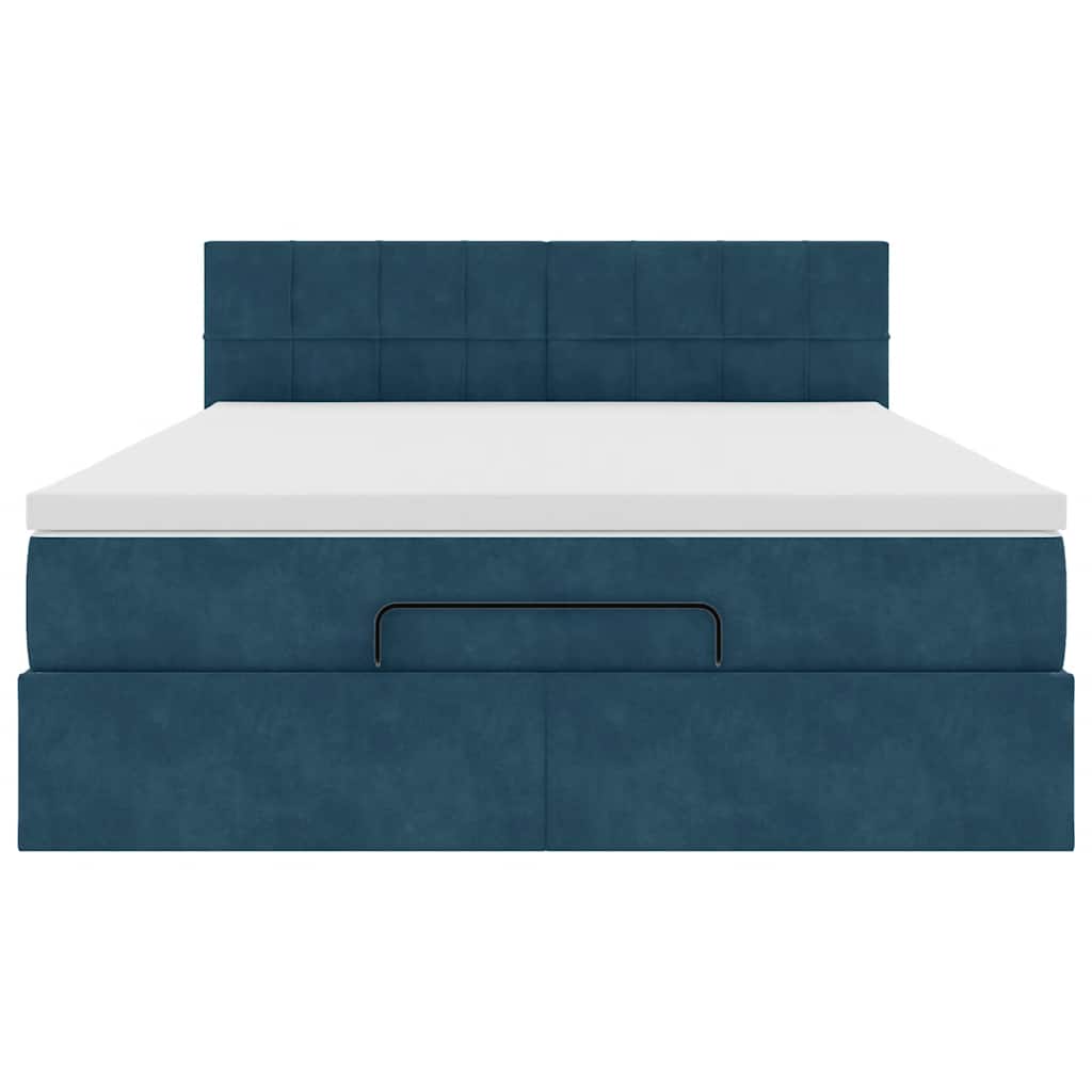 Cadre de lit ottoman avec matelas bleu foncé 140x190 cm velours