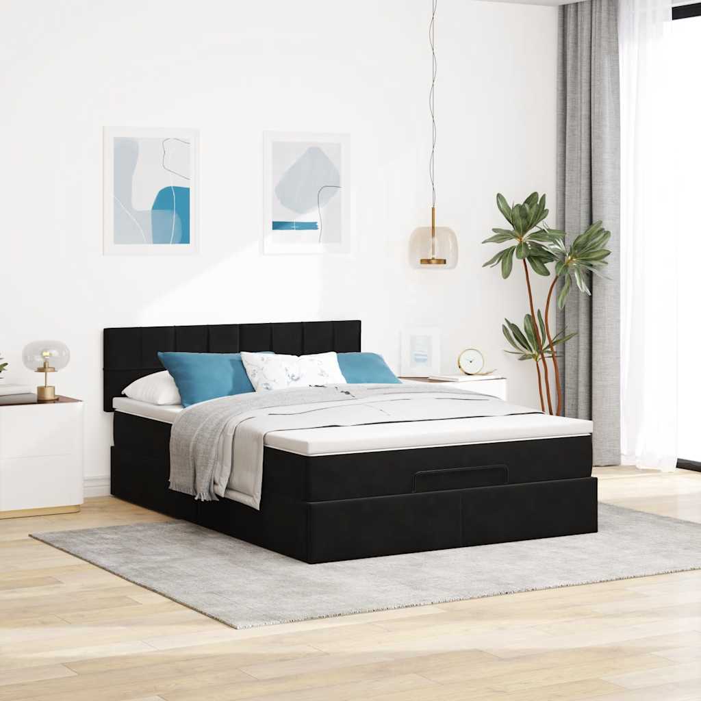 Cadre de lit ottoman avec matelas noir 140x200 cm velours - XIOS