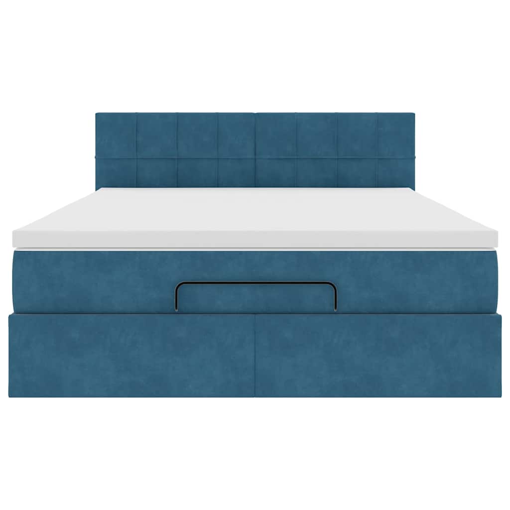 Cadre de lit ottoman avec matelas bleu foncé 140x200 cm velours - XIOS