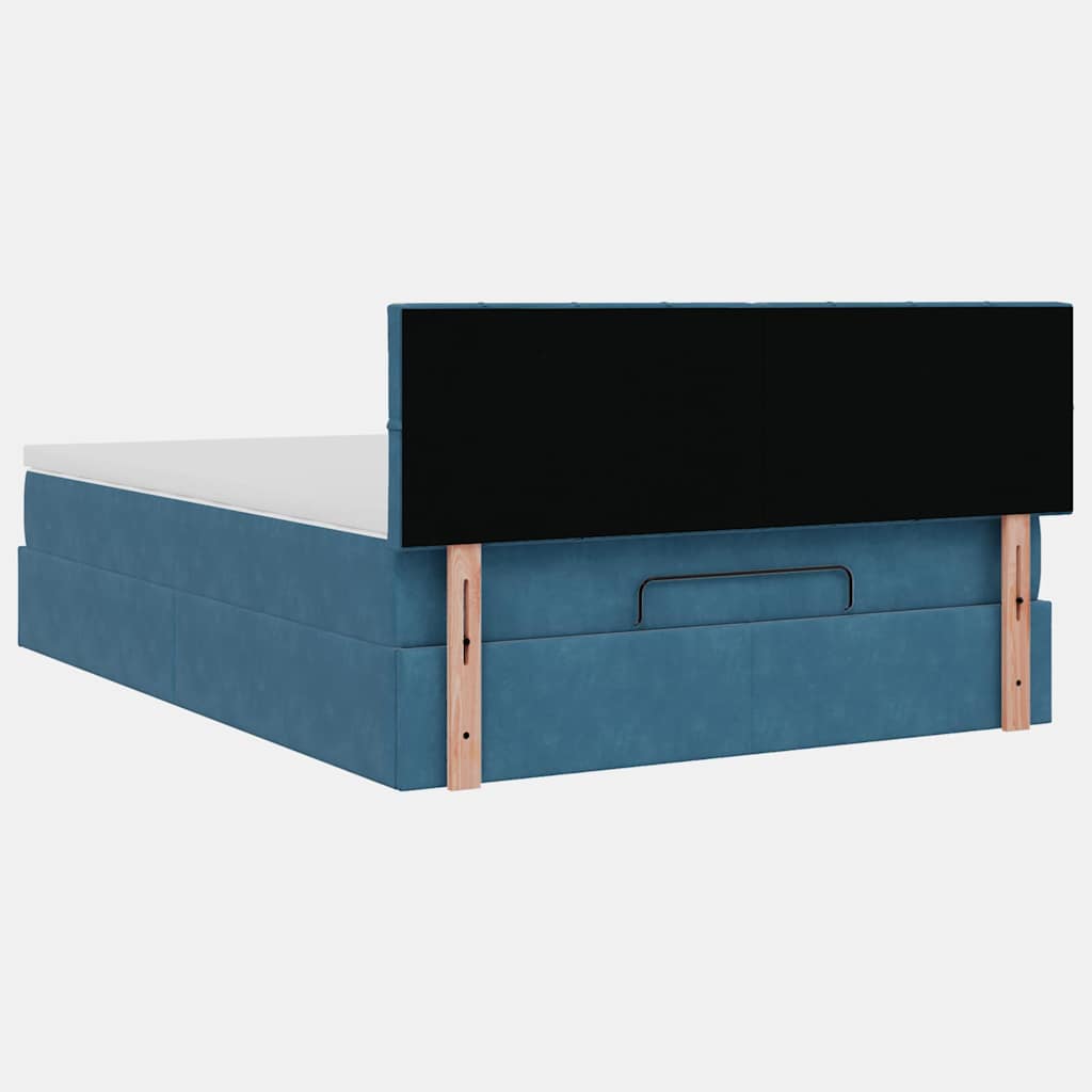 Cadre de lit ottoman avec matelas bleu foncé 140x200 cm velours - XIOS