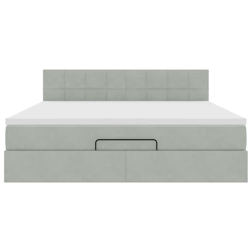 Cadre de lit ottoman avec matelas gris clair 160x200 cm velours - XIOS