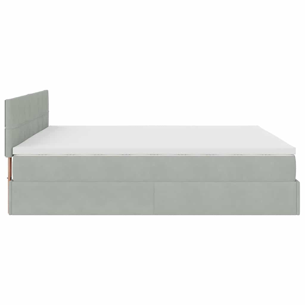 Cadre de lit ottoman avec matelas gris clair 160x200 cm velours - XIOS