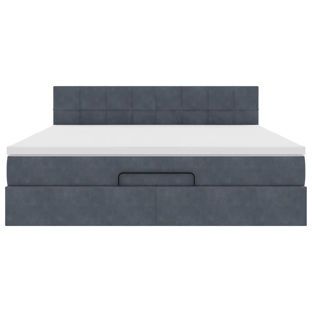 Cadre de lit ottoman avec matelas gris foncé 160x200 cm velours - XIOS