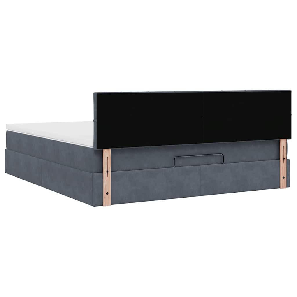 Cadre de lit ottoman avec matelas gris foncé 160x200 cm velours - XIOS